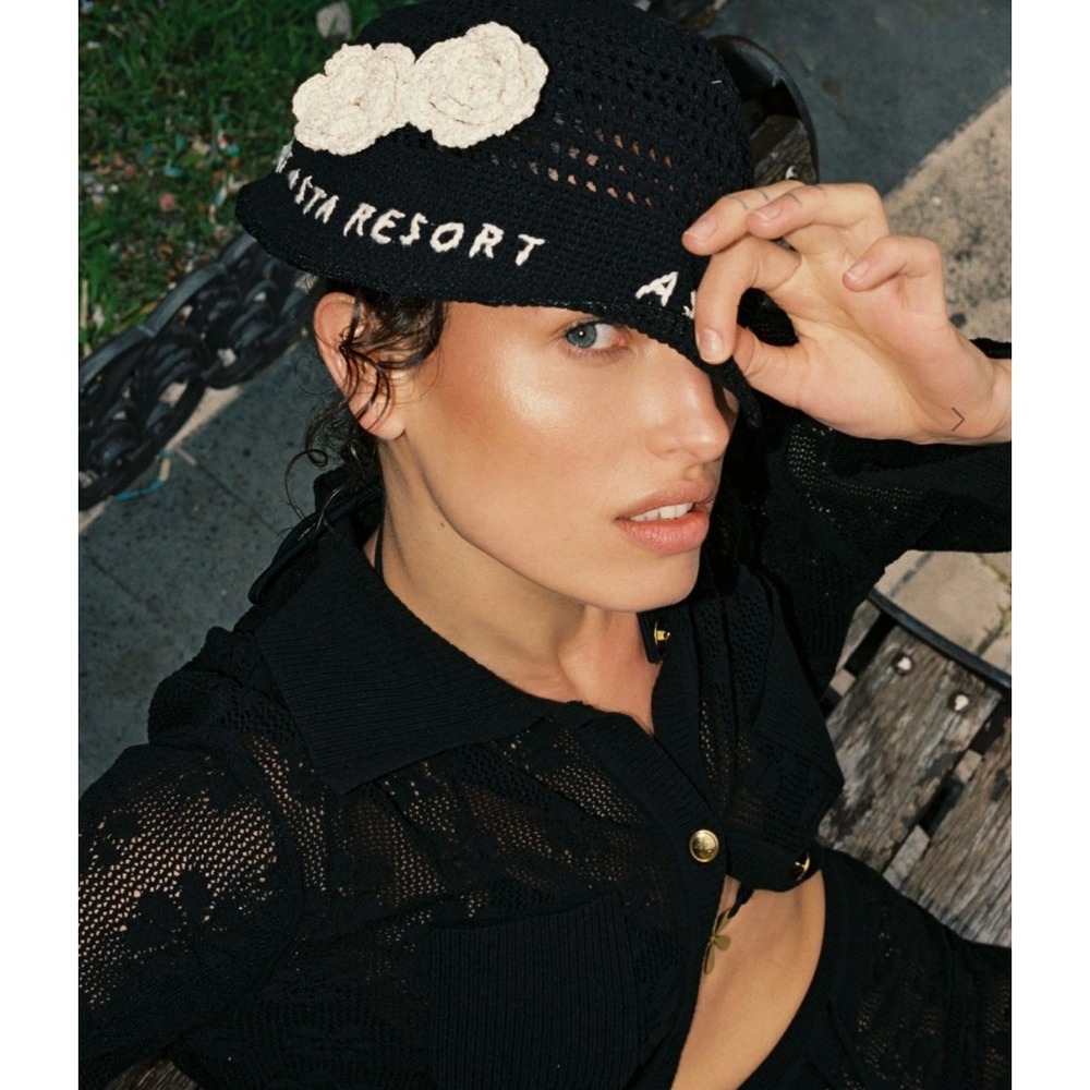 The Asta Fisherman Hat in Black by ASTA RESORT Black Crochet Bucket Hat Floral